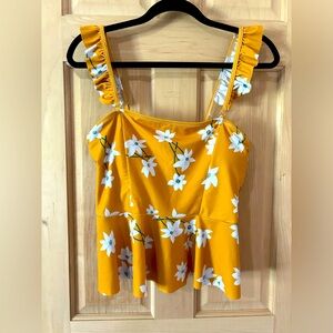 Yellow floral tankini top